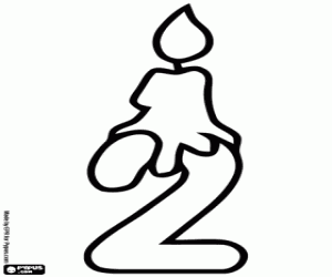 desenho de Uma vela e o número dois para colorir