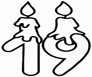 desenho de Velas e número dezenove, linha grossa para colorir