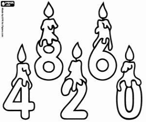 desenho de Velas e números pares para colorir