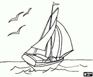 desenho de O veleiro e as gaivotas para colorir