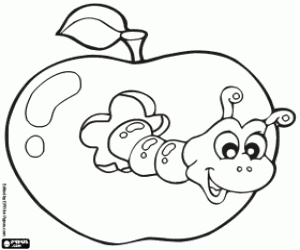desenho de Verme em uma maçã para colorir