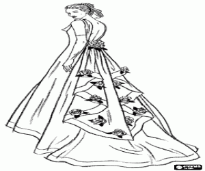 desenho de Um vestido de noiva com rosas para colorir