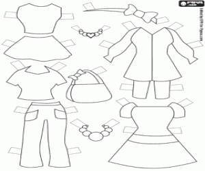 desenho de Vestidos e acessórios para a boneca para colorir