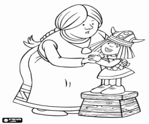 desenho de Vicky o Viqunge com sua mãe Ylva para colorir
