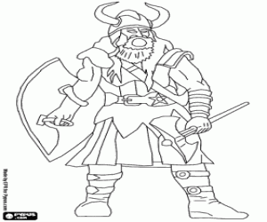 desenho de Um viking com machado e escudo para colorir