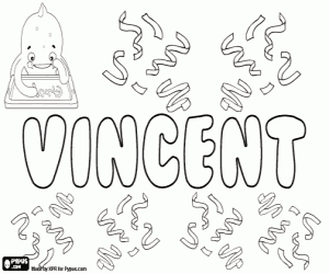desenho de Vincent, nome em vários idiomas para colorir