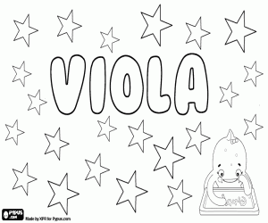 desenho de Viola, nome em vários idiomas para colorir