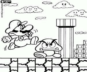 desenho de Um vídeo game com Mario e Goomba para colorir