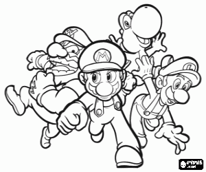 desenho de Wario, Yoshi Mario e Luigi para colorir