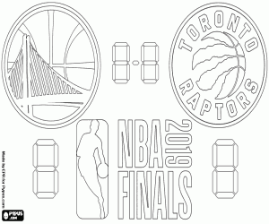 desenho de Warriors contra Raptors, Finais NBA 2019 para colorir