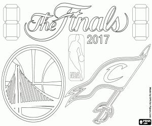 desenho de Warriors vs Cavaliers, NBA 2017 para colorir