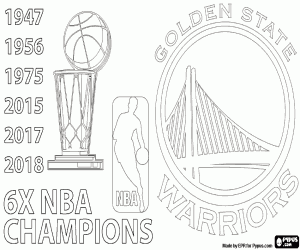 desenho de Warriors, x 6 campeões da NBA para colorir