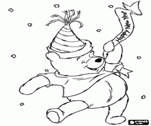 desenho de Winnie, na noite de véspera de ano novo para colorir