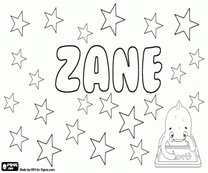 desenho de Zane, nome em vários idiomas para colorir