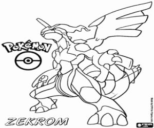 desenho de Zekrom, um pokemon branco para colorir