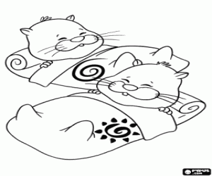 desenho de Zhu Zhu Pets estão dormindo em camas para colorir