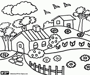 desenho de Área de casas com jardins para colorir
