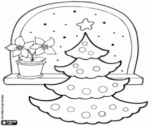 desenho de Árvore de Natal decorada para colorir