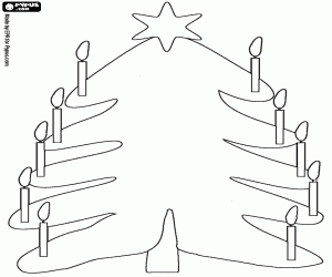 desenho de Árvore de Natal, velas e uma estrela para colorir