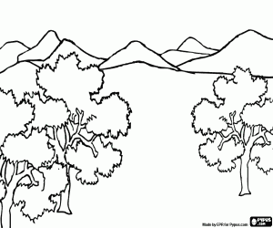 desenho de Árvores e montanhas distantes para colorir
