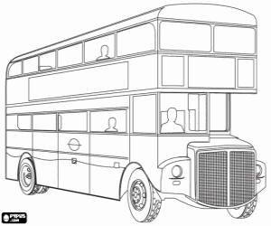 desenho de Ônibus de dois andares, Ônibus panorâmico para colorir